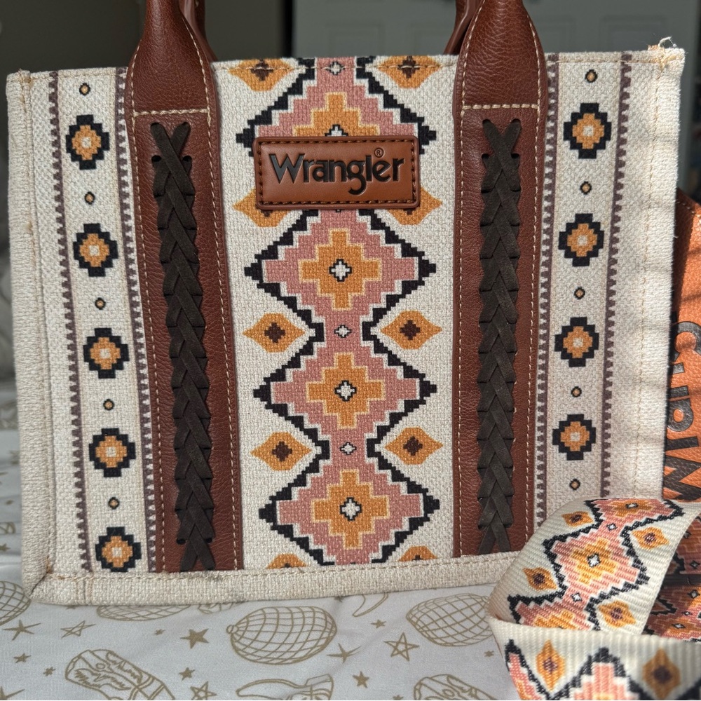 Wrangler Tan and Brown Geometric Tote